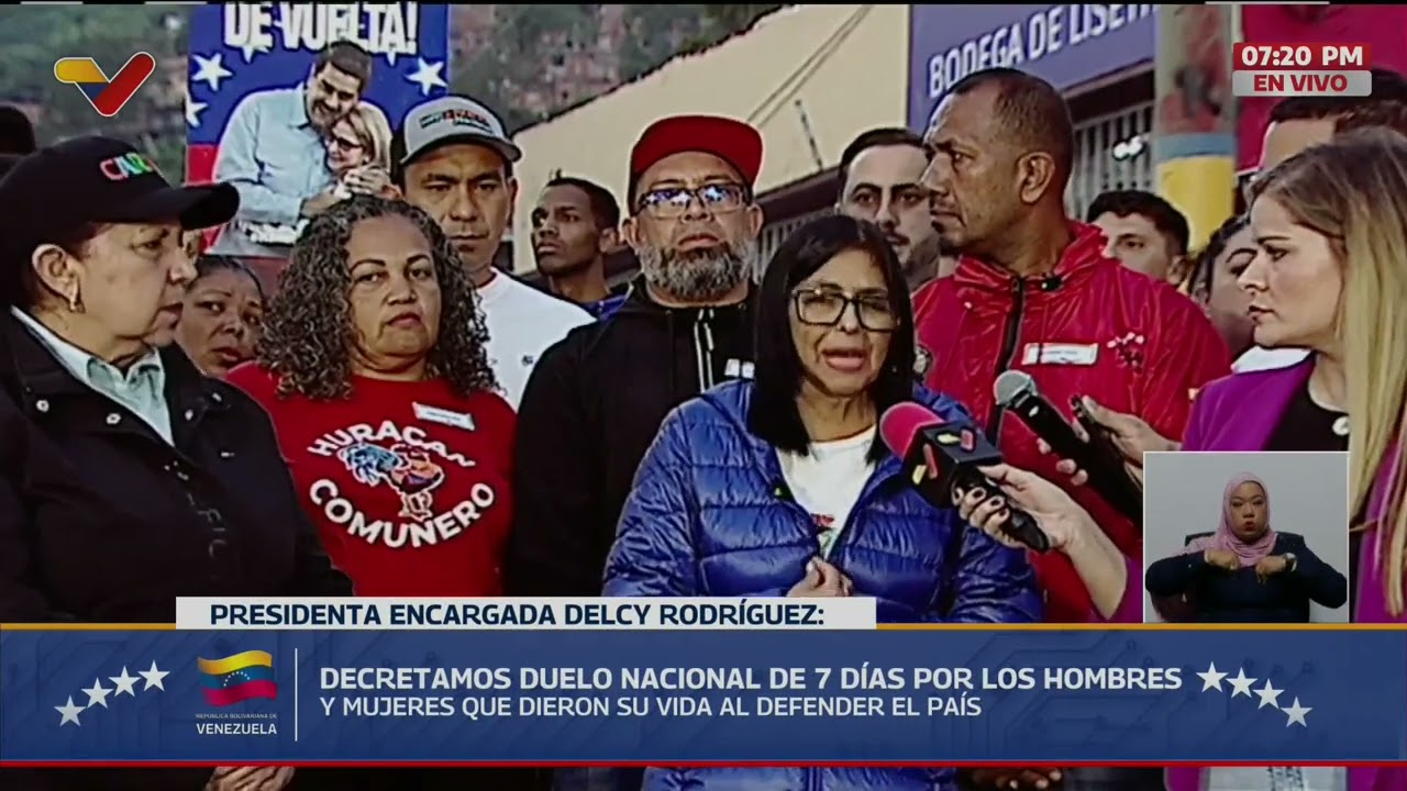 Delcy Rodríguez decreta 7 días de duelo por mártires caídos en agresión militar estadounidense