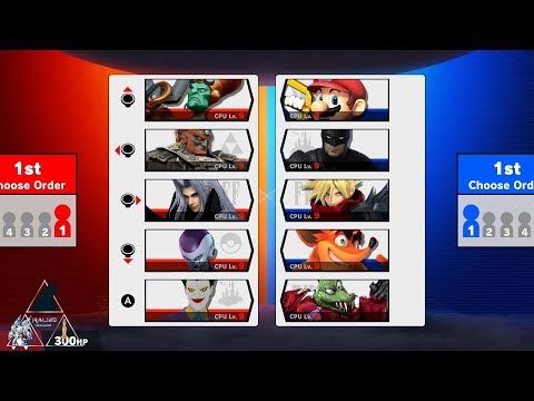 N Tropy, Ganon, Sephiroth, Frieza and Joker vs Mario, Batman, Cloud, Crash and Consul K Rool