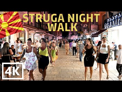 STRUGA NIGHT WALK 2023 [ 4K ] 🇲🇰 - 4k walk tour