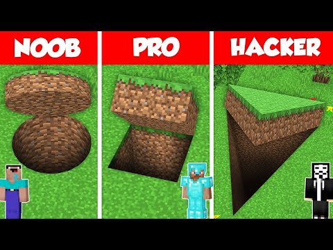 SECRET UNDERGROUND BASE HOUSE BUILD CHALLENGE - NOOB vs PRO vs HACKER / Minecraft Battle Animation