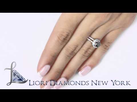 BDR-033 - 1.00 Carat Certified Natural Black Diamond Engagement Ring 14k Gold Pave Halo