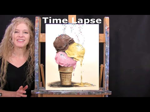 TIME LAPSE - Learn How to Draw and Paint "SCREAM FOR ICE CREAM" Easy Acrylic Painting Tutorial