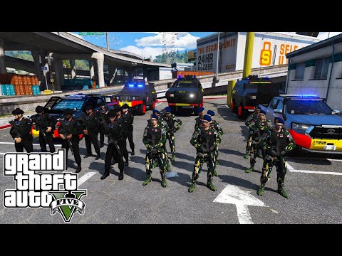 All Brimob Troops Raid Gangster and Mafia Headquarters || GTA 5 Indonesian Police Mod