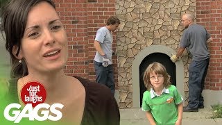 Kid Disappears In Brick Wall Prank - Just For Laug
