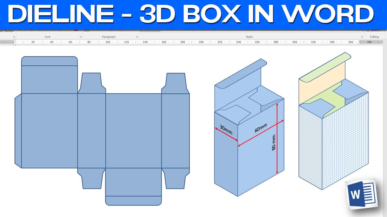 Box Dieline in MS Word - Box Packaging Mockup in Microsoft Word