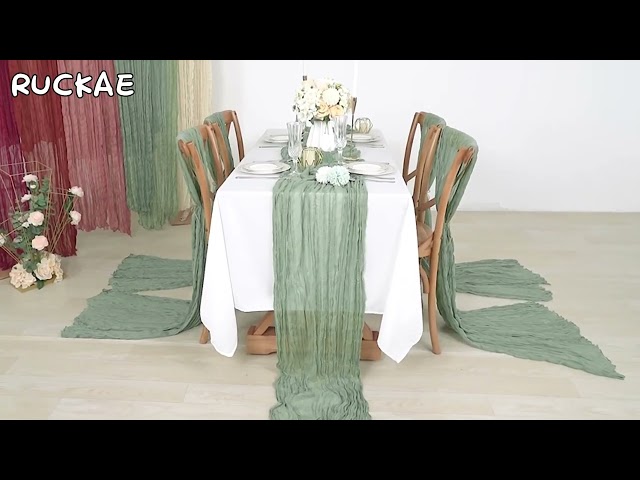 Vídeo relacionado con Camino de Mesa de Gasa, Ecológico, Textura Arrugada, 90 x 300 cm, de Estopilla, Gasa Rústica Reutilizable, Tela de Queso para Boda, Cumpleaños y Celebraciones