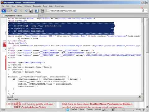 DotNetNuke Tutorial - How to remove the DotNetNuke brand message - Video #157