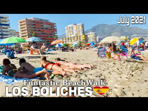 LOS BOLICHES BEACH WALK, Fuengirola, Malaga, Spain - Hot Summer Beach Walk in July 2021 [4K]
