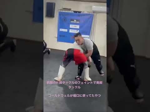 前脚の片脚タックルのフェイントで奥脚タックル行く　コールドウェルが堀口に使ってた