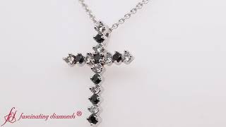 Round Black Diamond Cross Religious Pendant In White Gold-FDRPD203