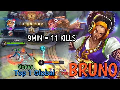 Bruno Powerful Demage || 9MIN for 11 KILLS ||  Top 1 Global Bruno by Voker.| MLBB