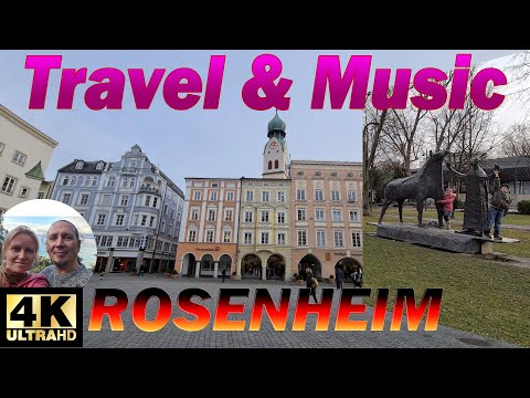 Walk in Rosenheim Salingarten Innenstadt. Bavaria Germany. 4K travel & music video