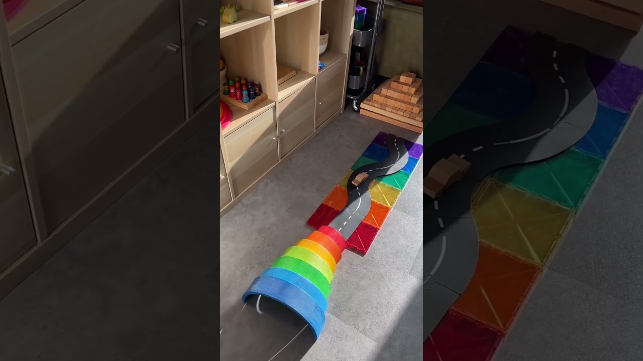 Simple rainbow road setup for colorful play ✨🌈 Waytoplay Connetix Grimm's