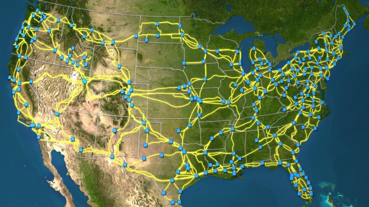 Map of US long-haul fiber-optic cable network
