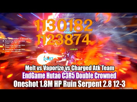 EndGame Hutao C3R5 Double Crowned Oneshot 1.8M HP 12-3 - Melt Vaporize vs Charged Atk Team