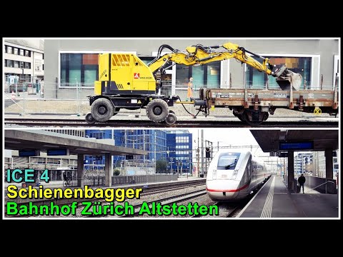 ICE 4 durchfahrt und ein Schienenbagger beim Bahnhof Zürich Altstetten, Stadt Zürich, Schweiz 2021