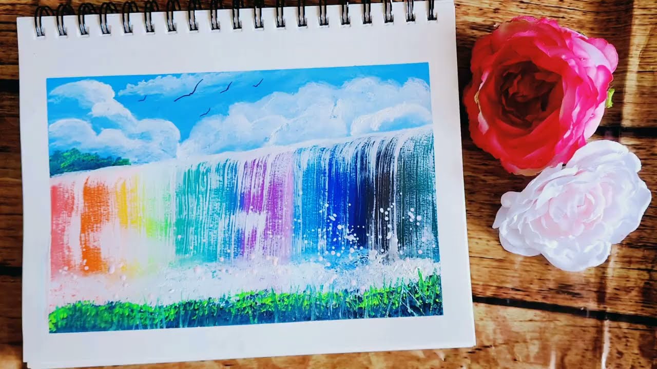 Time-lapse: Rainbow waterfall painting | Colorful Waterfall painting step by step