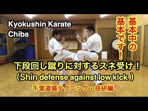 下段回し蹴りに対するスネ受け❗️ （Shin defense against low kick.）