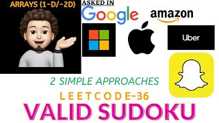 YouTube video 'Valid Sudoku | 2 Approaches | Leetcode 36 | codestorywithMIK'