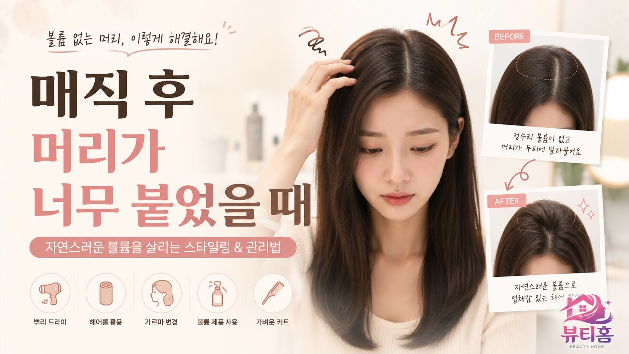 매직 후 머리가 너무 붙었을 때