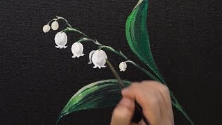 Lily of Valley Painting - Painting on Black Canvas #490