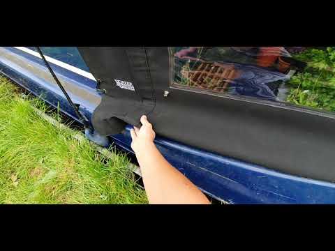 Narrowboat Cratch cover handy hints. No.1 "Tuck up your flaps!"