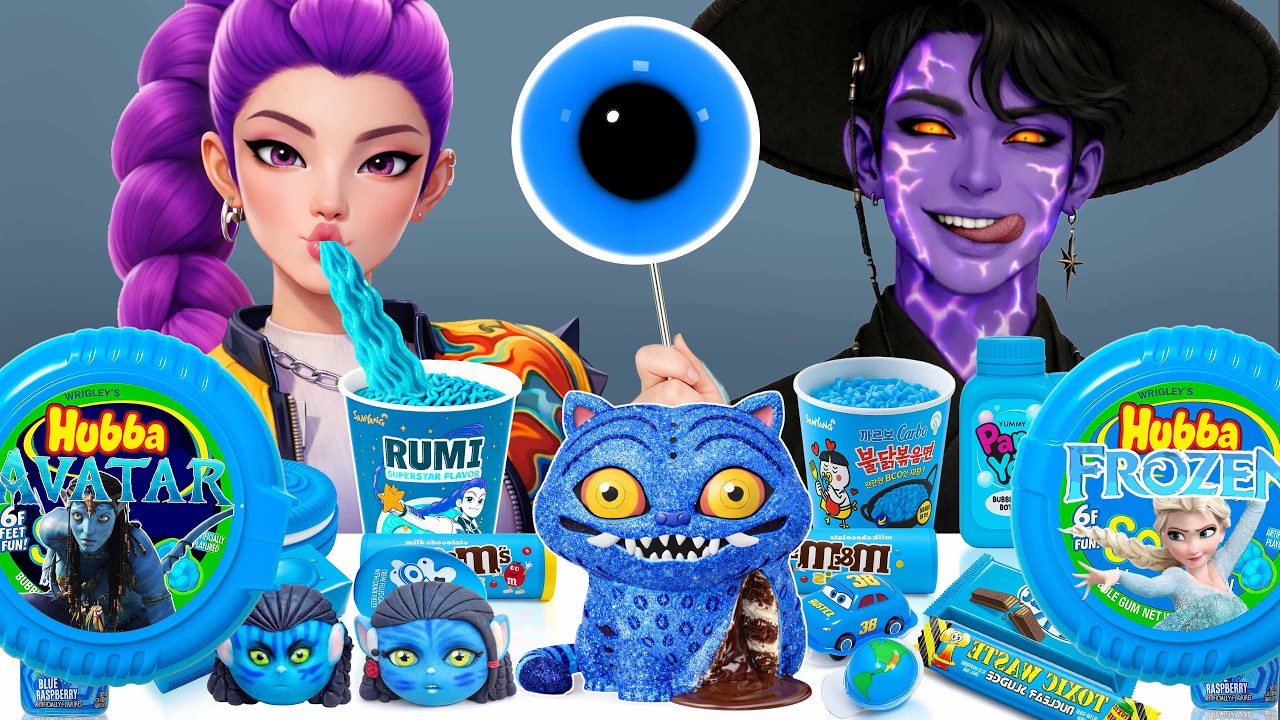 青い食べ物だけを食べるチャレンジ | ASMRハバババキャンディモッパン Rumi VS Saja Boys - KPop Demon Hunter