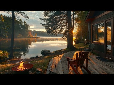 Lakeside with Crackling Fire Pit and Relaxing Lake Waves Sounds for Meditation and Stress Relief