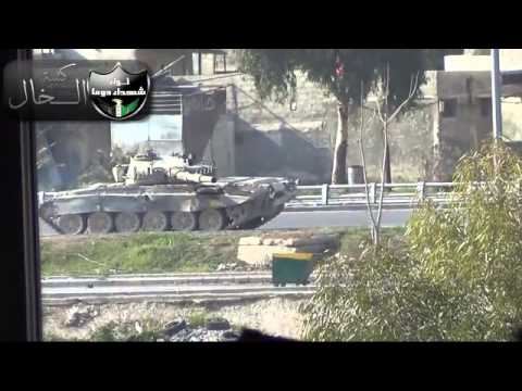 استهداف  دبابة لقوات النظام على أوتوستراد دمشق-حمص في محيط حي القابون في مدينة دمشق من قبل لواء شهداء دوما