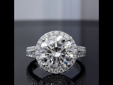 Gorgeous Round Cut Halo U-Setting Pave Split Shank Diamond Engagement Ring