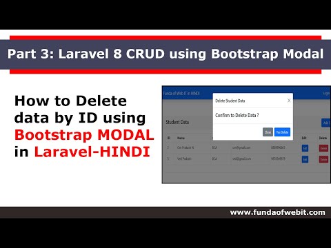 Laravel CRUD Bootstrap MODAL 3 Confirm delete data using bootstrap modal in laravel 8 HINDI