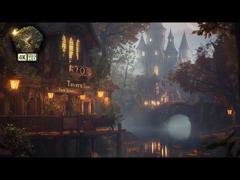Autumn Tavern Firelight – Medieval ASMR Sleep Soundscape & Nature Ambience 4K