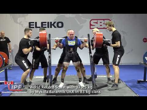 World Record Squat with 375.5 kg by Mykola Barannik UKR in 83 kg class