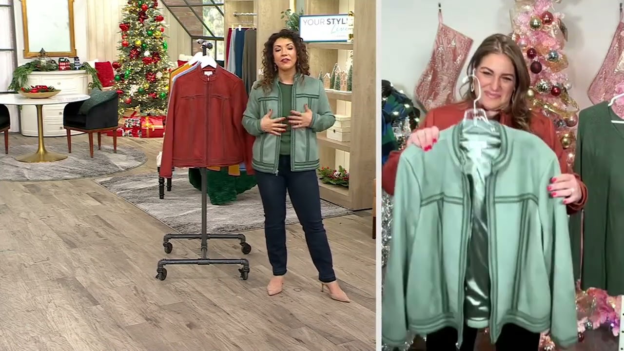 Denim & Co. Archives Faux Suede Jacket with Crochet Trim on QVC