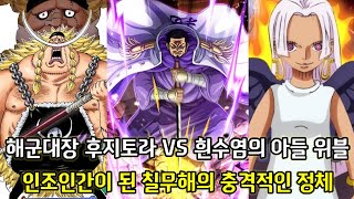 [원피스 1059화 심층분석 2부]해군대장 후지토라 VS 흰수염의 아들 위블 그리고 인조인간이 된 칠무해의 충격적인 정체