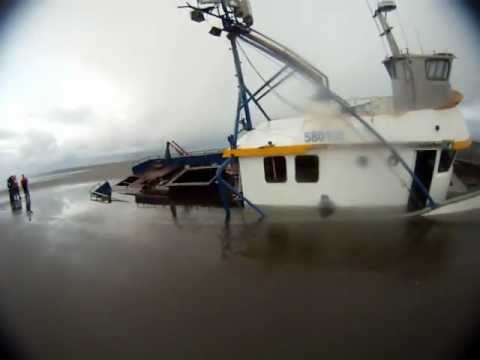 Crab Boat Breaking up in Surf This is what is left of the Boat after 