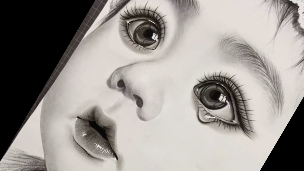 Learn to draw Hyper Realistic Baby Lips and Eyes Step by step Charcoal Pencil - How to Draw