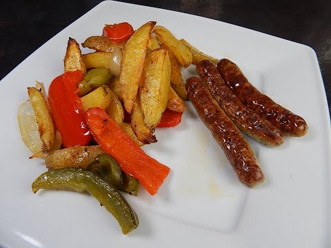 Nürnberger Bratwurst mit Kartoffeln und Paprika vom Ofenzauberer
