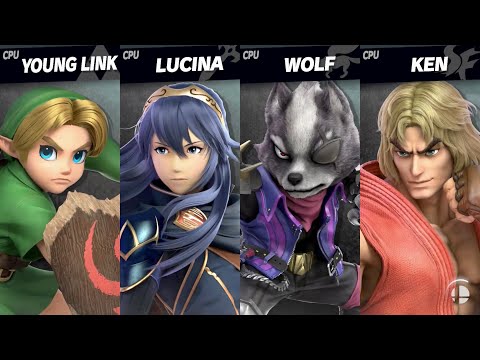 Super Smash Bros. Ultimate - Young Link vs Lucina vs Wolf vs Ken At Wuhu Island