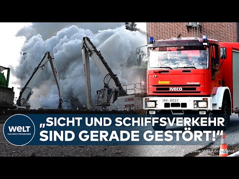 HAMBURG: "Es brennt lichterloh" 60 Tonnen Schrott in Flammen! Schiffsverkehr gestört! Was wir wissen