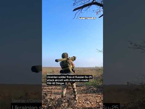 Ukrainian soldier fires at Russian Su-25 attack aircraft with American-madeFIM-92 Stinger #shorts