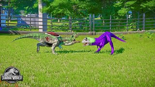 Joker Carnotaurus vs. Yoshi Ceratosaurus, Captain America King Shark & Spidey Giganotosaurus in JWE