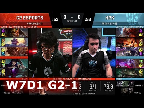 G2 eSports vs H2K Gaming | Game 1 S7 EU LCS Summer 2017 Week 7 Day 1 | G2 vs H2K G1 W7D1