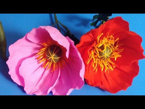 how to make Poppy flower with crepe paper/paper flower#paperflower #crepe paper flower
