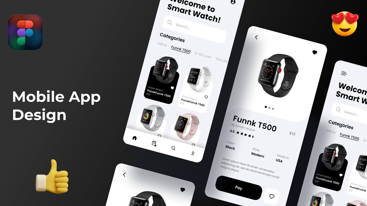 Mobile App Smart Watch Figma Design Tutorial | Mobile App Design UI UX with Prototype