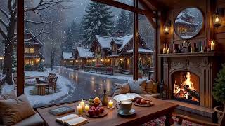 Beautiful Winter Coffee Shop ❄️ Gentle Jazz Music & Warm Fireplace for Study & Work