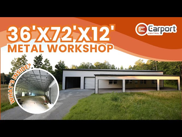 36’ x 72’ x 12’ Metal Workshop with Dual Lean-Tos