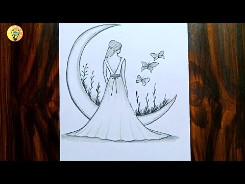 How to Draw a Beautiful Girl Sitting on the Moon 🌙 || Easy pencil sketch of a Girl