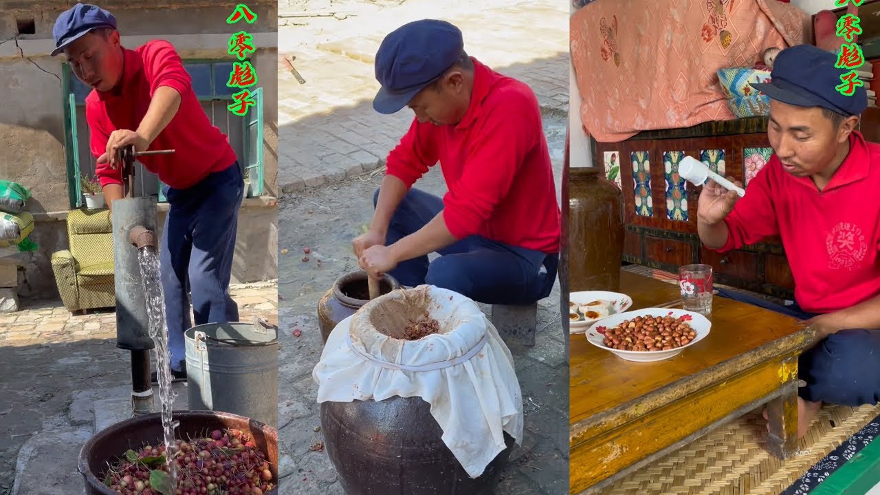 山丁子酿的酒，再配上一盘花生米，爽#food #民间手艺人 #手工制作 #shorts