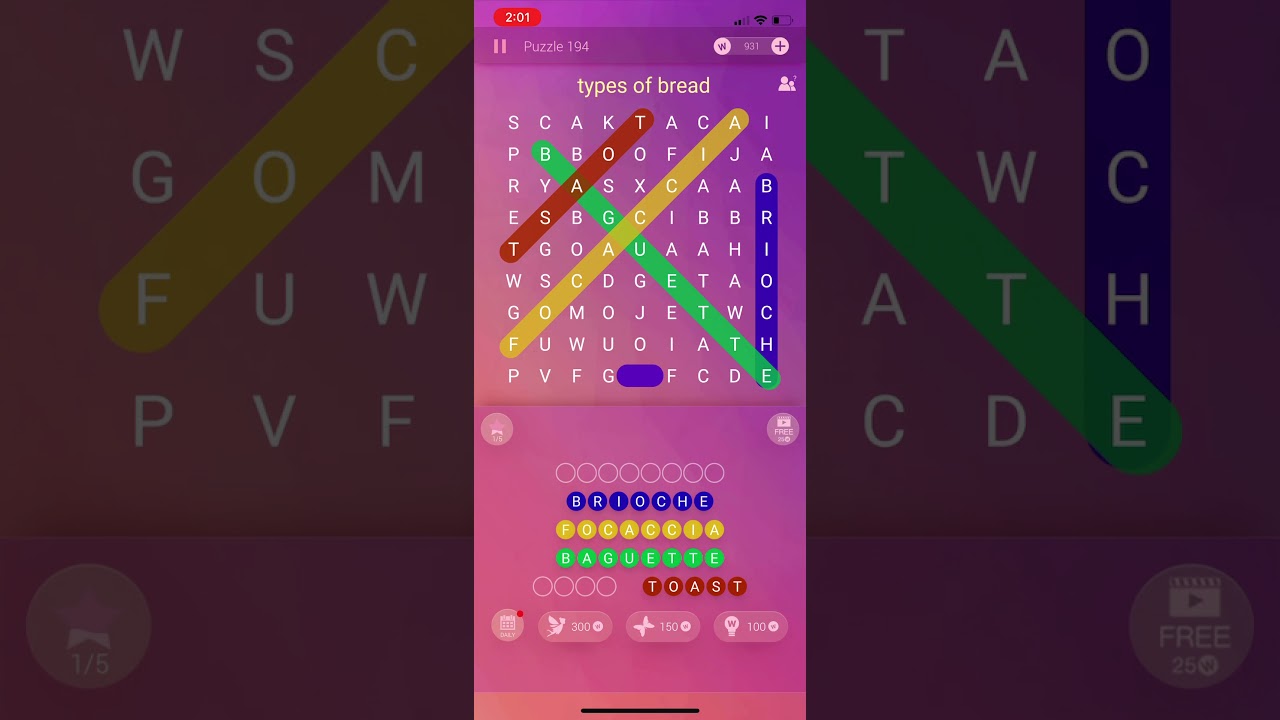 types of bread | Ostrich | Word Search Pro